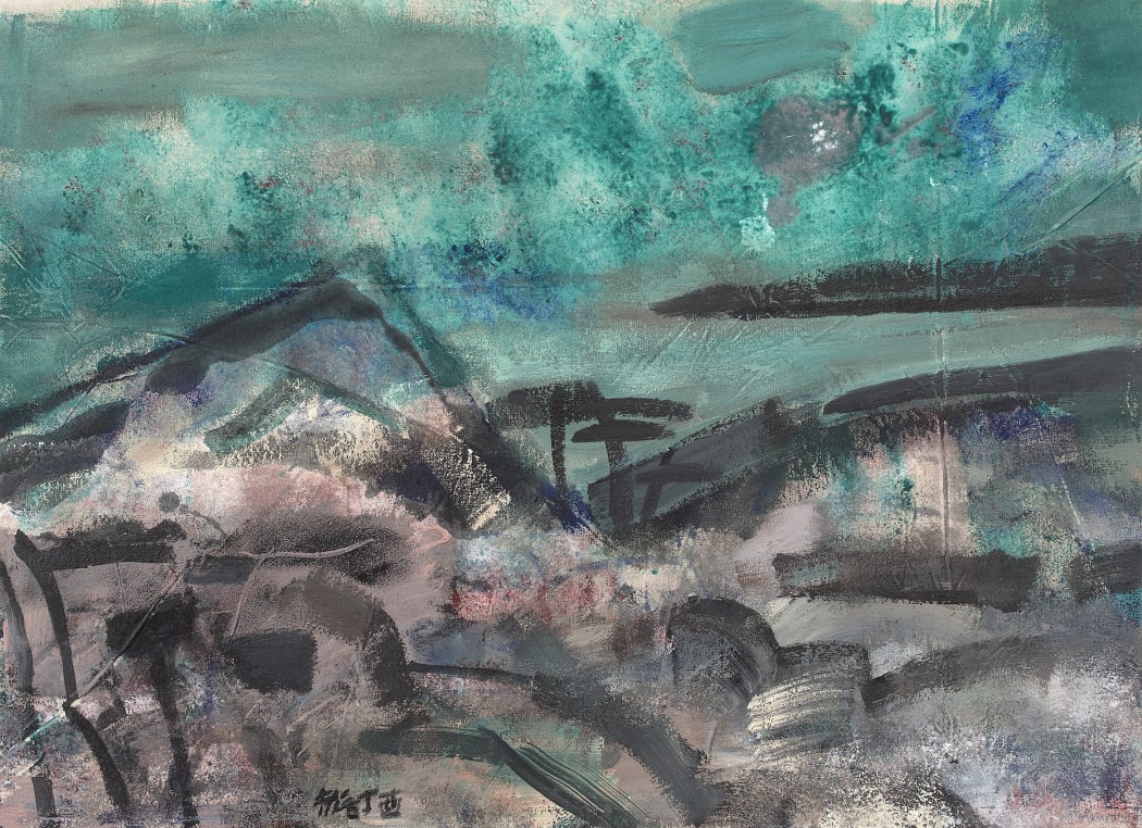 Wang Jieyin, Green Skies, 2017 Acrylic on canvas 73 x 100cm