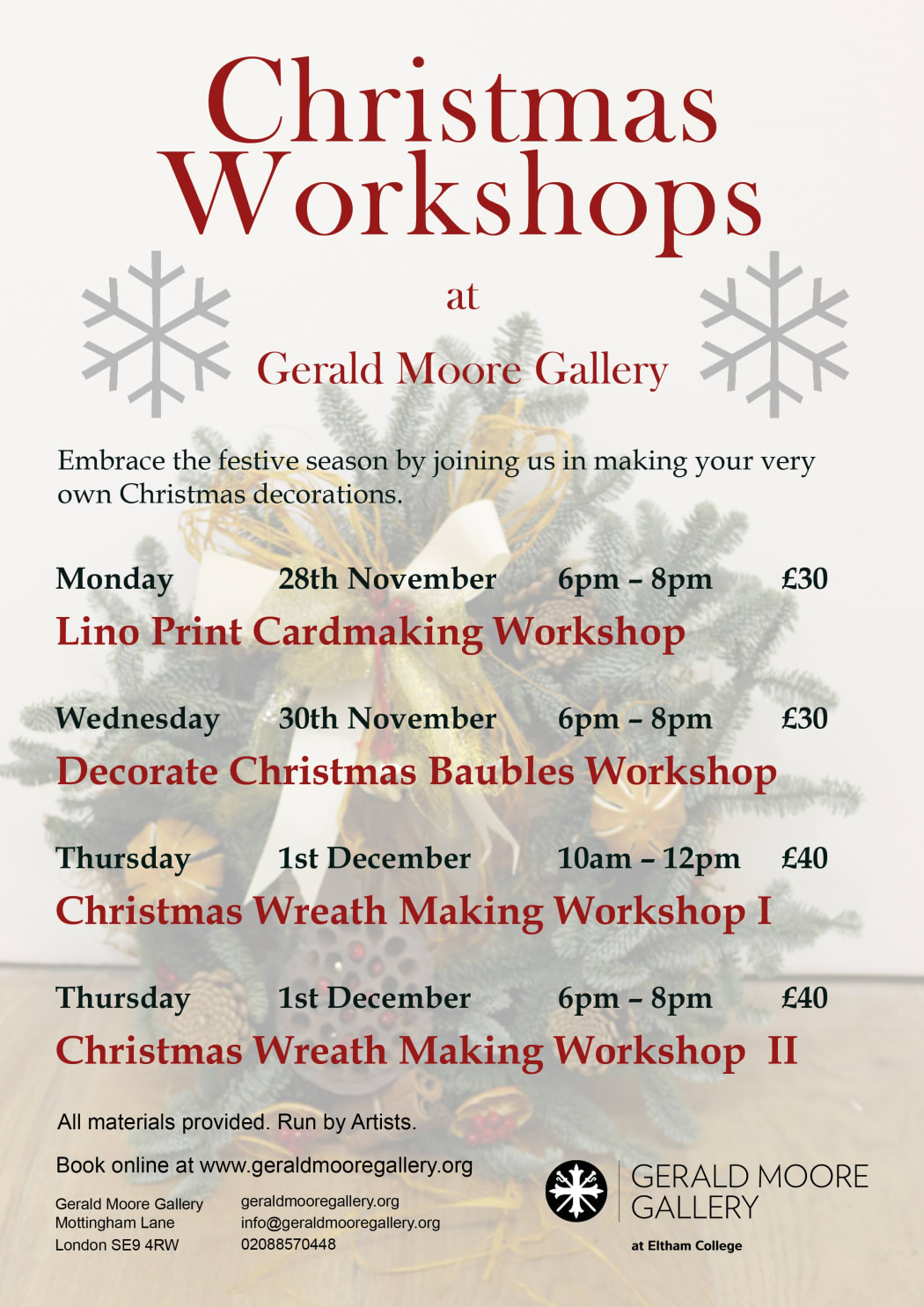 Christmas Workshops 2022 at Gerald Moore Gallery