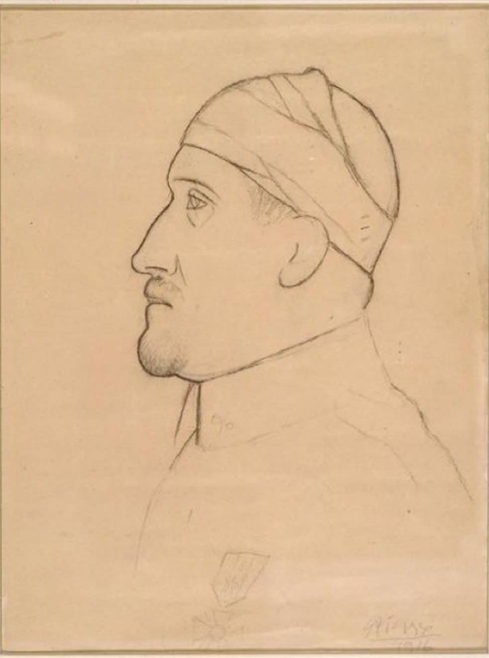 Apollinaire blessé, 1916, graphite pencil and conté crayon on paper, 31.3 x 23.1 cm