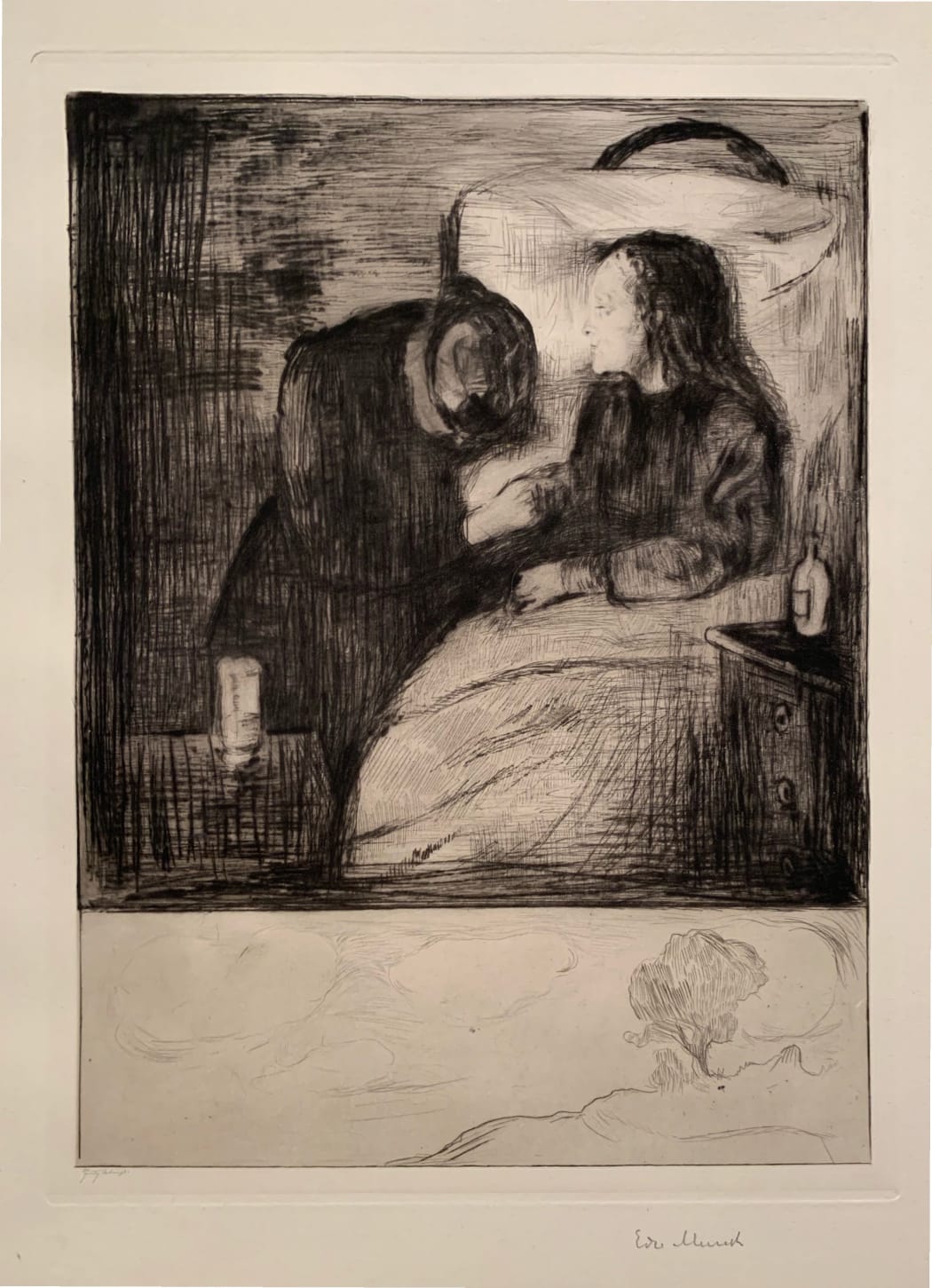 Das Kranke Kind (The Sick Child) (Woll 7), 1894, drypoint, 15 x 11 1/4 inches