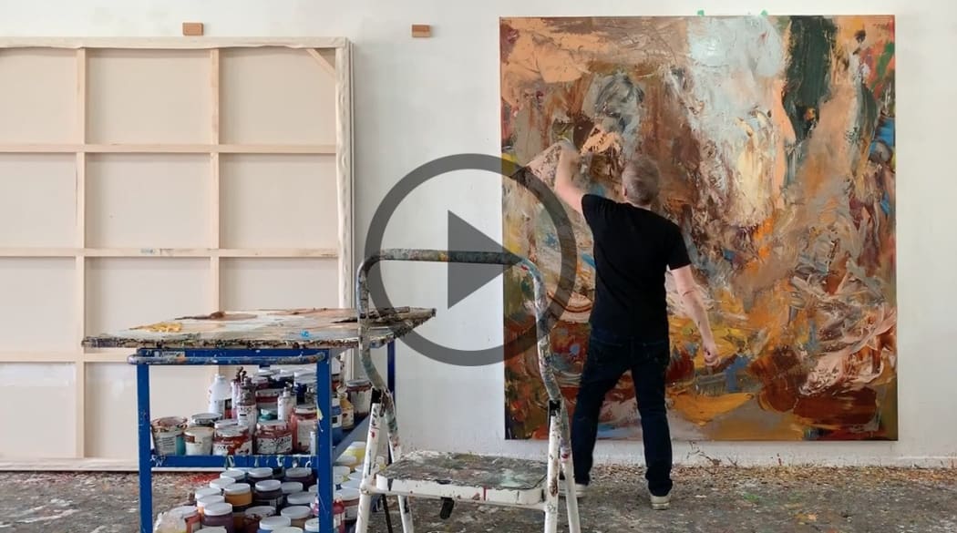 Michael Smith painting in his studio (click in to the page to access the video)