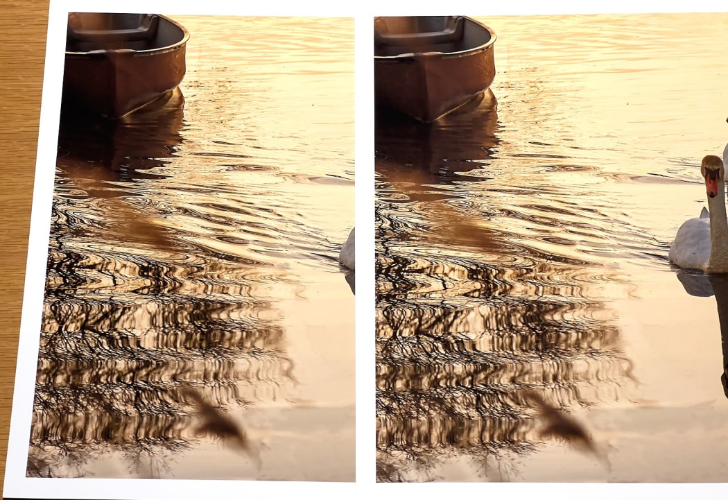Image shows part of two photo printing papers for comparison