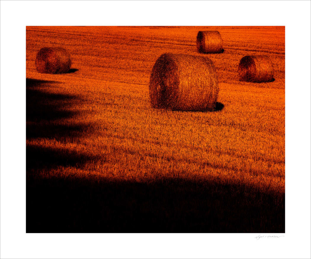 Hay Bales at Dawn, close to Great Bedwyn in Wiltshire. UK.