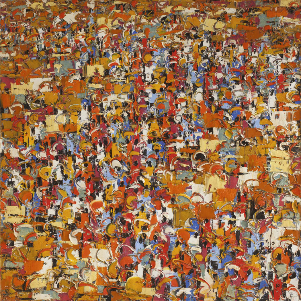 Ablade Glover's painting named Ghananian Market Intrigue, 1934