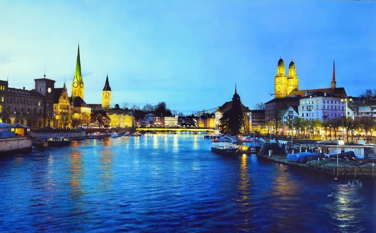 Andres Castellanos 'Limmat River' Acrylic on board, 81 x 130 cm