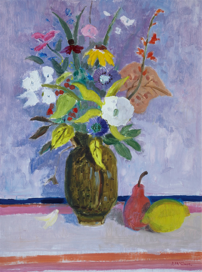 David McClure RSA (1926-1998), Flowers with Red Pear. Oil on board, gifted 1986.