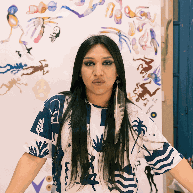 La Chola Poblete in her studio, by Agustina Lamborizio, 2022 / © La Chola Poblete