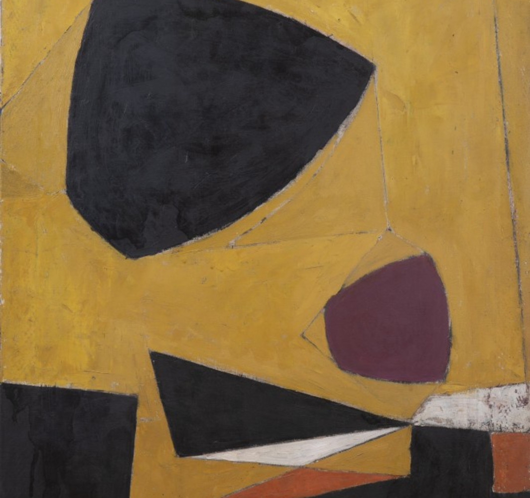 Adrian Heath's Curved Forms, Black and Yellow, as featured in Nine Abstract Artists