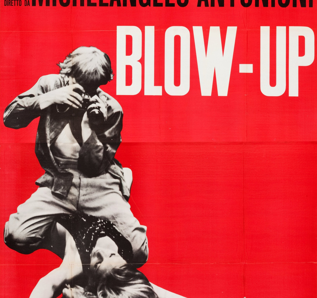 Film poster for Blow-Up, which features the paintings of Peter Sedgley