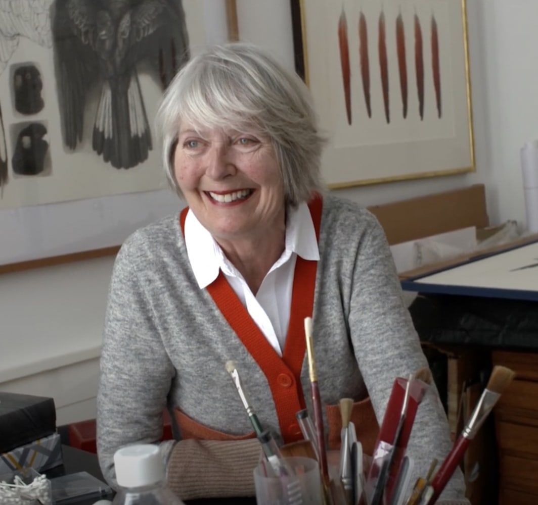Elizabeth Butterworth discussing her artistic process when painting feathers