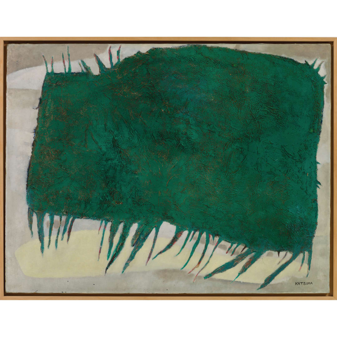 Yuki Katsura Work (作品), 1961 Oil and paper on canvas 138 1/4 x 49 3/4 in. (97 x 126.5 cm) SFMOMA, Accessions Committee Fund purchase, by exchange, through a gift of Michael D. Abrams