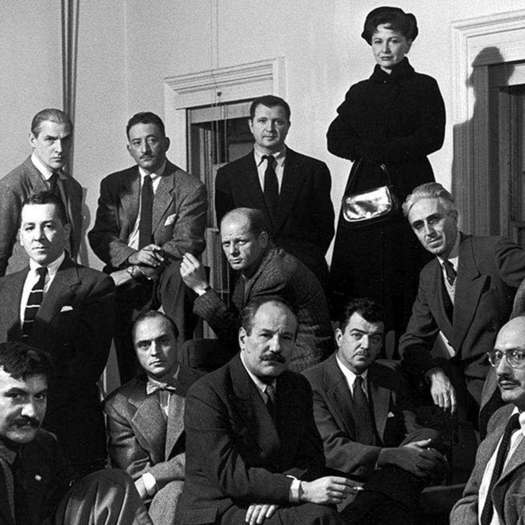 Back row: Willem de Kooning, Adolph Gottlieb, Ad Reinhardt, and Hedda Sterne; middle row: Richard Pousette-Dart, William Baziotes, Jackson Pollock, Clyfford Still, Robert Motherwell, and Bradley Walker Tomlin; front row: Theodoros Stamos, Jimmy Ernst, Barnett Newman, James Brooks, and Mark Rothko. Photograph by Nina Leen