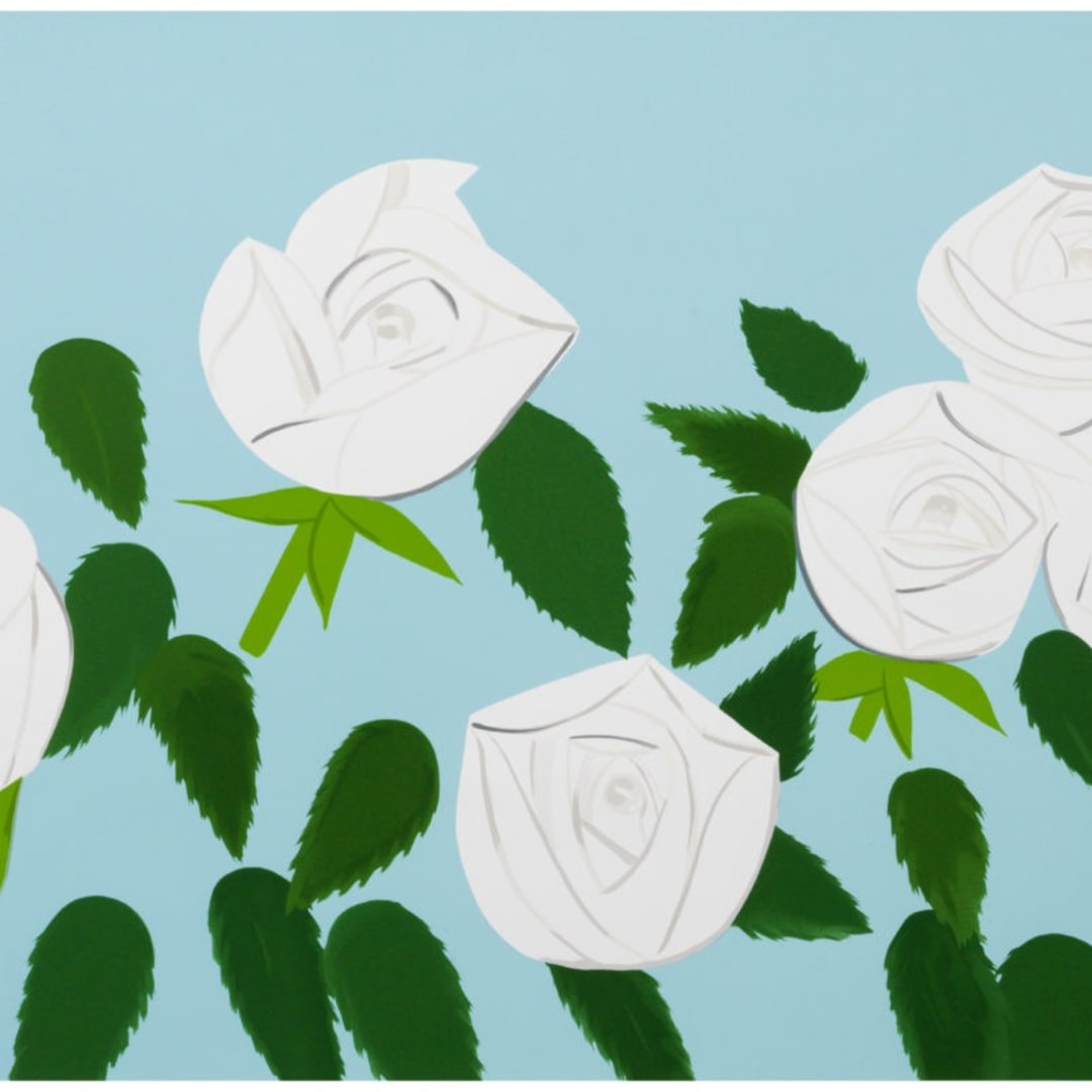 Alex Katz White Roses, 2014 16 color silkscreen on 425 gsm paper, 43h X 86w in., Edition of 50