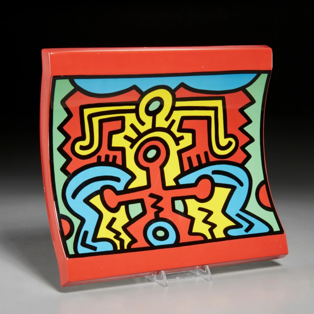 Keith Haring Spirit Of Art No.2, 1992 Ceramic Platter – Edition of 750 Issued by the Estate of Keith Haring, produced by Villeroy & Boch,Germany 12H X 12-1/4W X 2D in. For sale at VFA