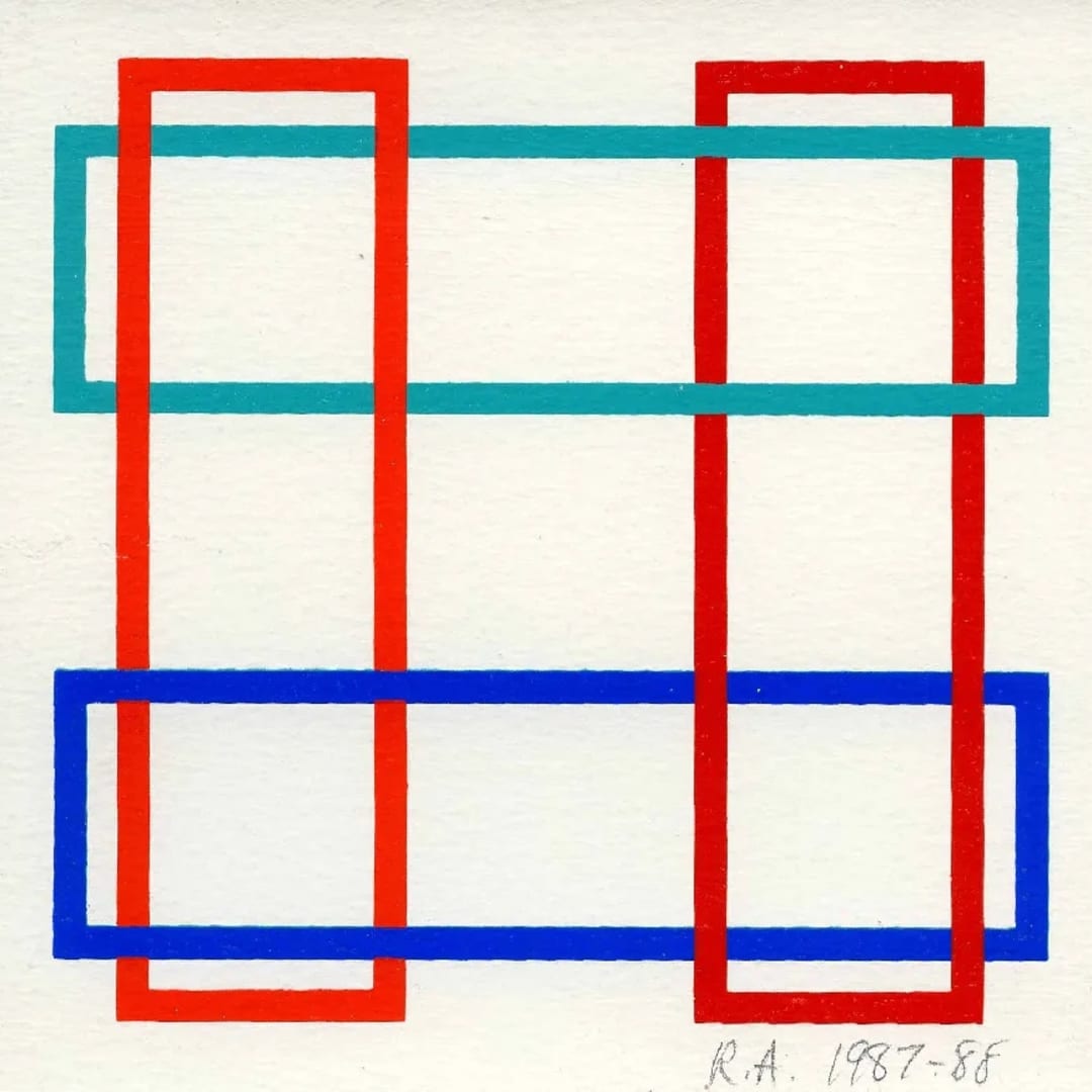 Richard Anuszkiewicz Untitled-Annual Edition, 1987-88 Screenprint on card stock 5 1/2 x 5 1/2 ins 13.97 x 13.97 cm Available at VFA