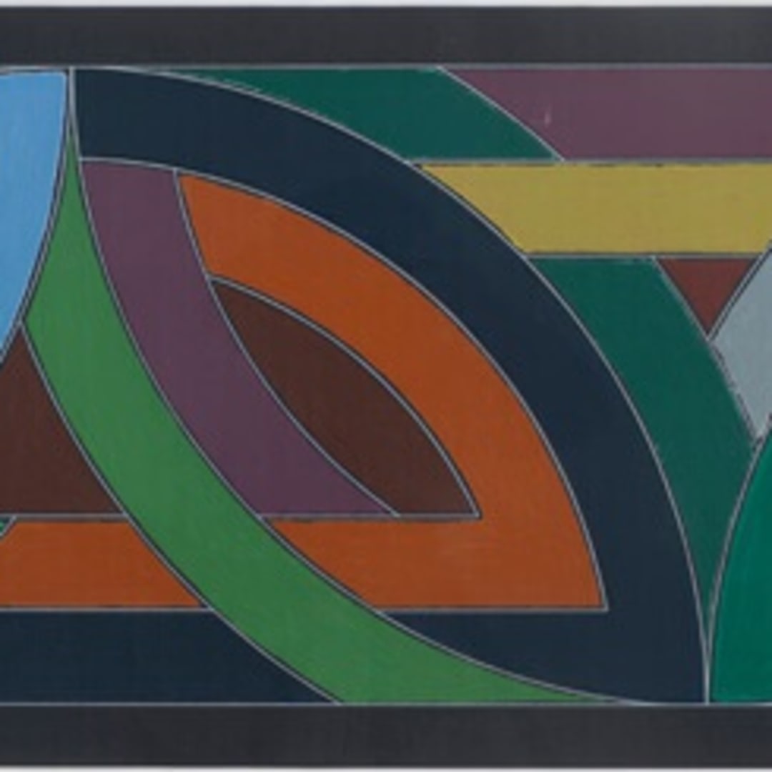 Frank Stella York Factory ll (Axsom 94), 1974 Screenprint on Arches Cover Black paper 18.5 x 44.5 inches Edition of 100