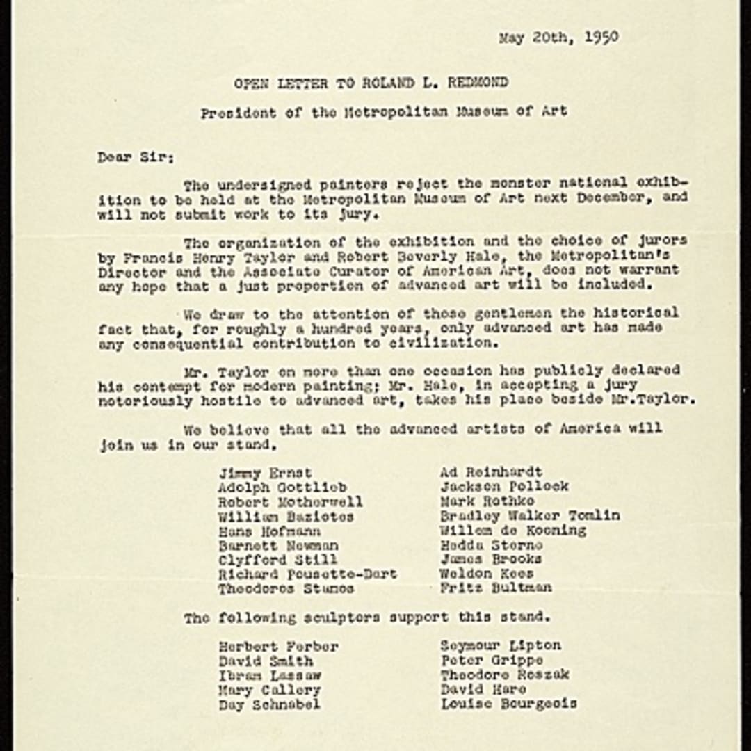 Letter from The Irascibles, 1951