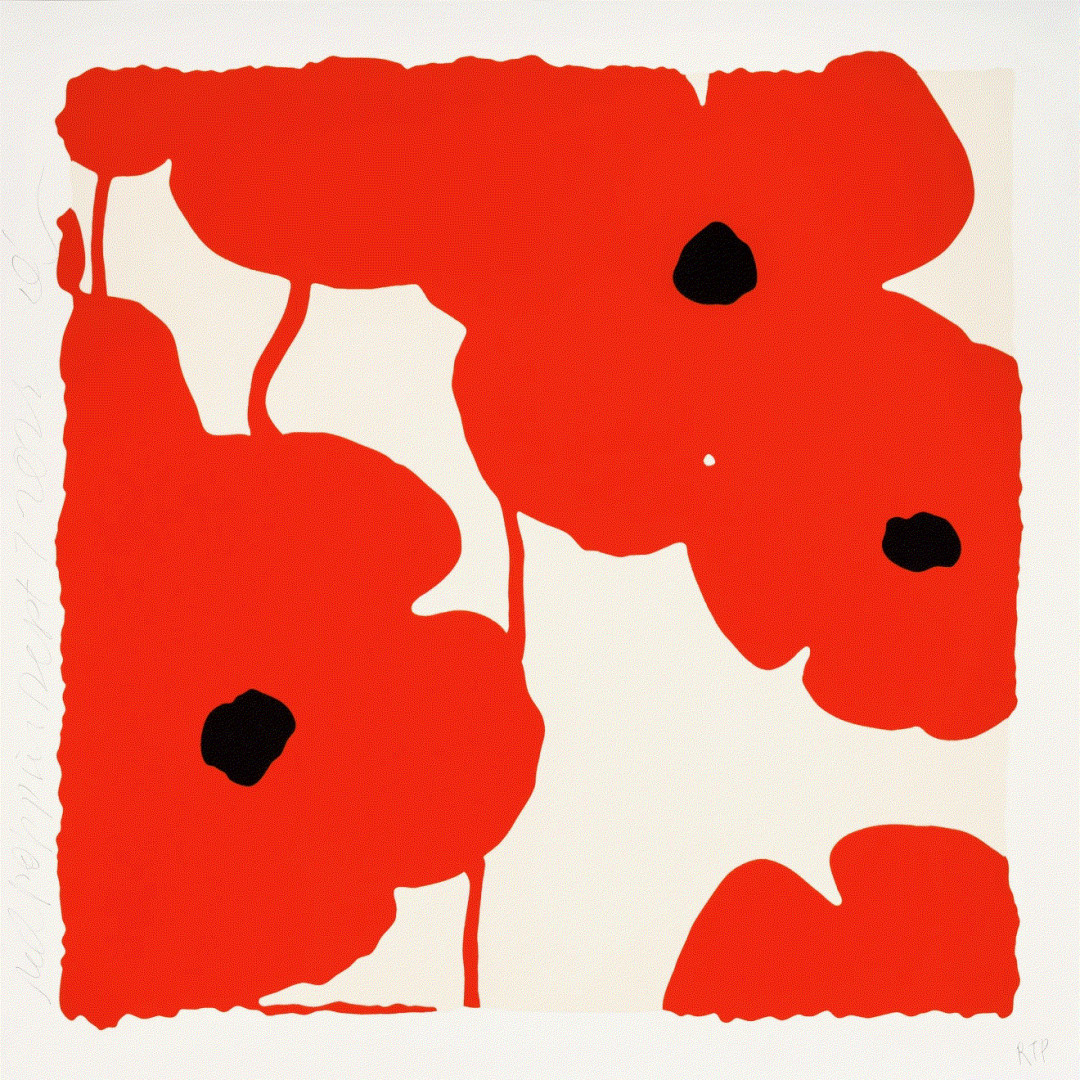 Donald Sultan Red Poppies Sept. 7TH 2022, 2022 Color Silkscreen with enamel inks, flocking, and tar-like texture. on rising 2-ply museum board 30 x 30 in