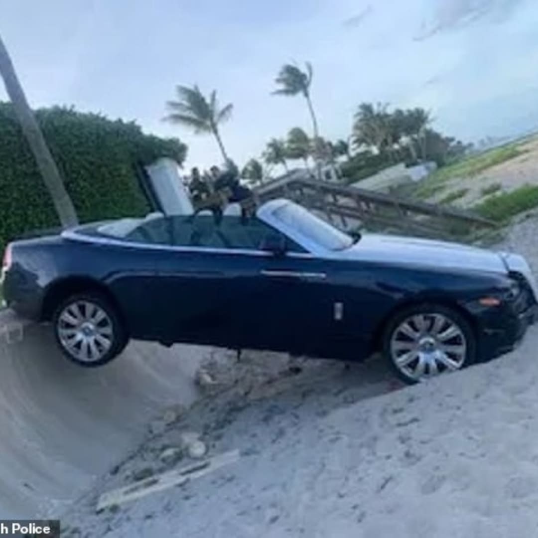 Rolls Royce that hit Damien Hirst's sculpture Photo courtesy of Palm Beach Police.