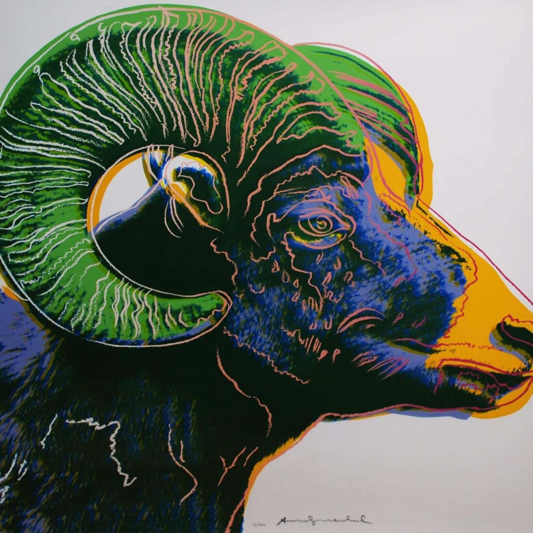 Andy Warhol Bighorn Ram-Endangered Species F&S ll.302, 1983 Screenprint on Lenox Museum Board 38h x 38w inches Edition of 150 For sale at VFA