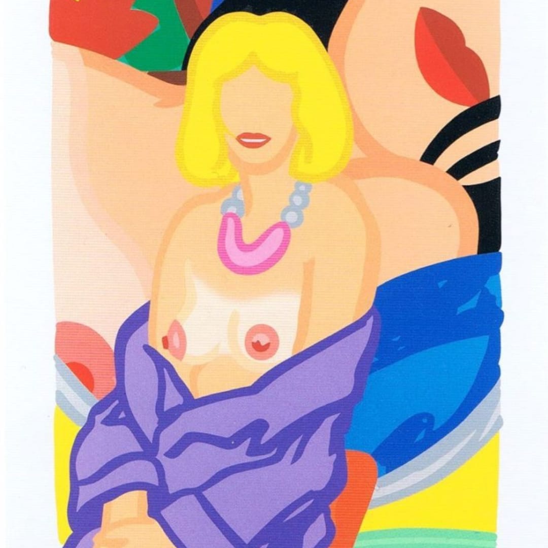 Available at VFA: Tom Wesselmann Claire Seated with Robe Half-Off, 1993 Screenprint, 61 X 48 in., Edition of 90