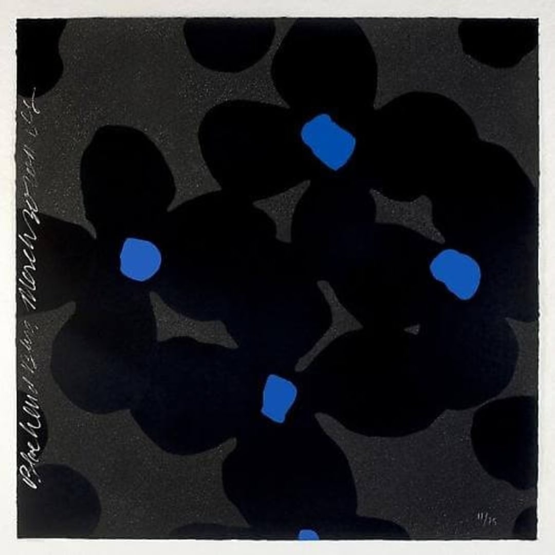 Donald Sultan Blacks and Blues – 2011 12 Color Screenprint w/ Diamond Dust on Saunders Waterford 38 X 38 in Edition of 75 For sale at VFA