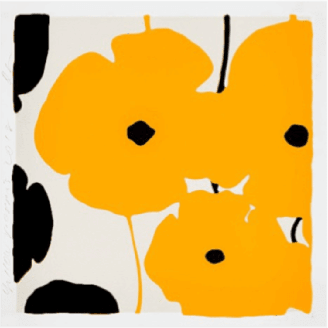 Donald Sultan Yellow Poppies, 2019 Color Silkscreen with over-printed flocking on rising 4-Ply Museum board 46h x 46w in 116.84h x 116.84w cm 40 For sale at VFA