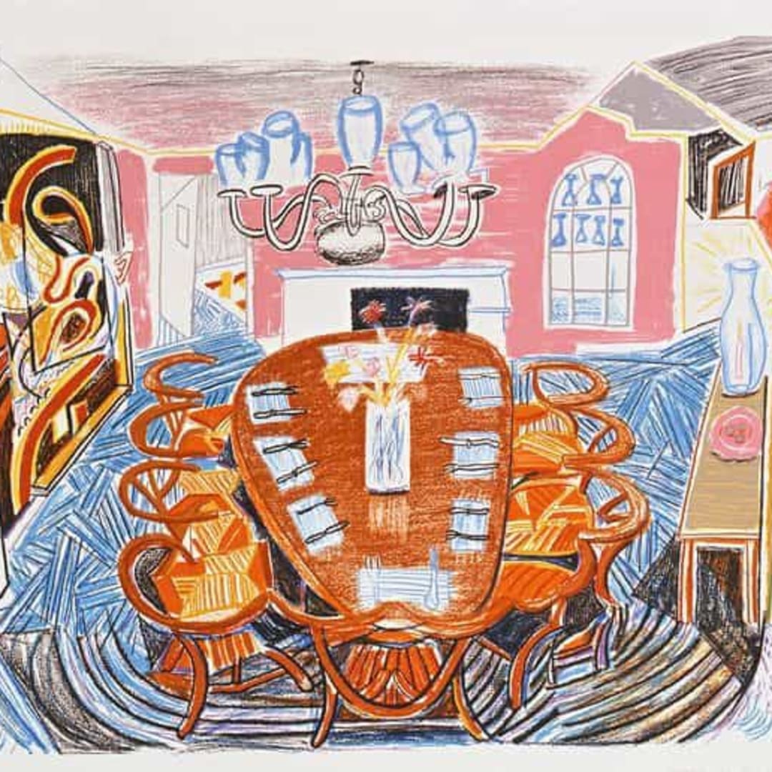 David Hockney Tyler Dining Room From the Moving Focus Series, 1984 Lithograph on white TGL handmade paper 32 X 40 in. Edition of 98