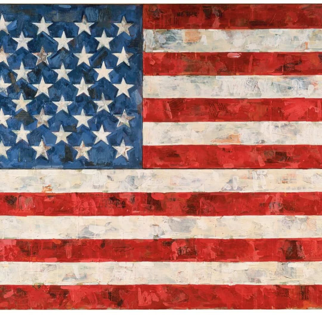 Jasper Johns Flag, 1967 Encaustic and collage on canvas (three panels) 33 1/2 × 56 1/4 in 85.1 × 142.9 cm