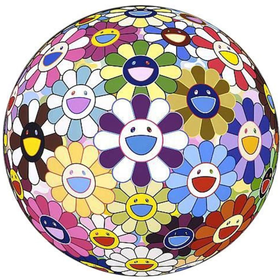 Takashi Murakami Flowerball-3D Kindergarten, 2011 Offset Lithograph w/cold stamp and high gloss finish Diameter: 28 inches Edition of 300 For sale at VFA.