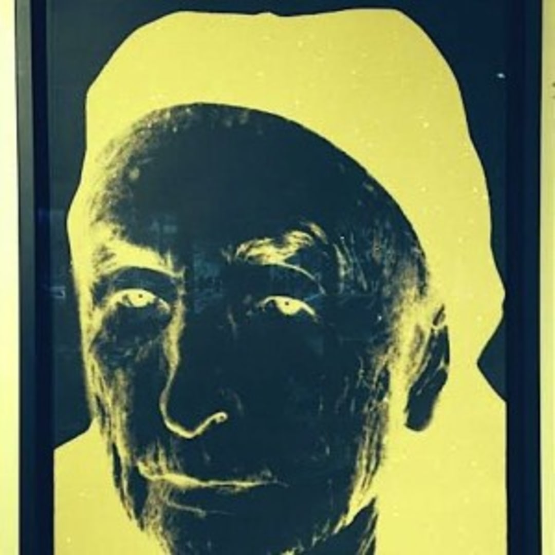 Available at VFA: Andy Warhol, Georgia O’Keefe, 1979, Unique screenprint in gold with diamond dust-on black Arches Cover, 44.5 X 30 in., Authenticated