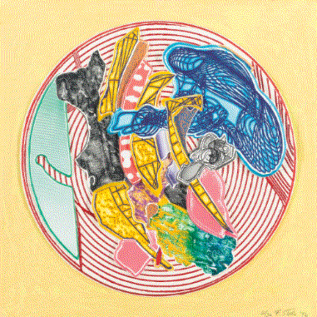 Available at VFA: Frank Stella Egyplosis Relief, 1996 Relief etching and aquatint in colors on handmade TGL paper, 31.5 X 31.5 in., Edition of 36