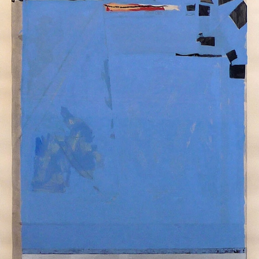 Richard Diebenkorn Blue with Red, 1987 Woodcut in colors on Echizen Kozo Mashi paper 37.38h X 25.63w in. Edition 170/200