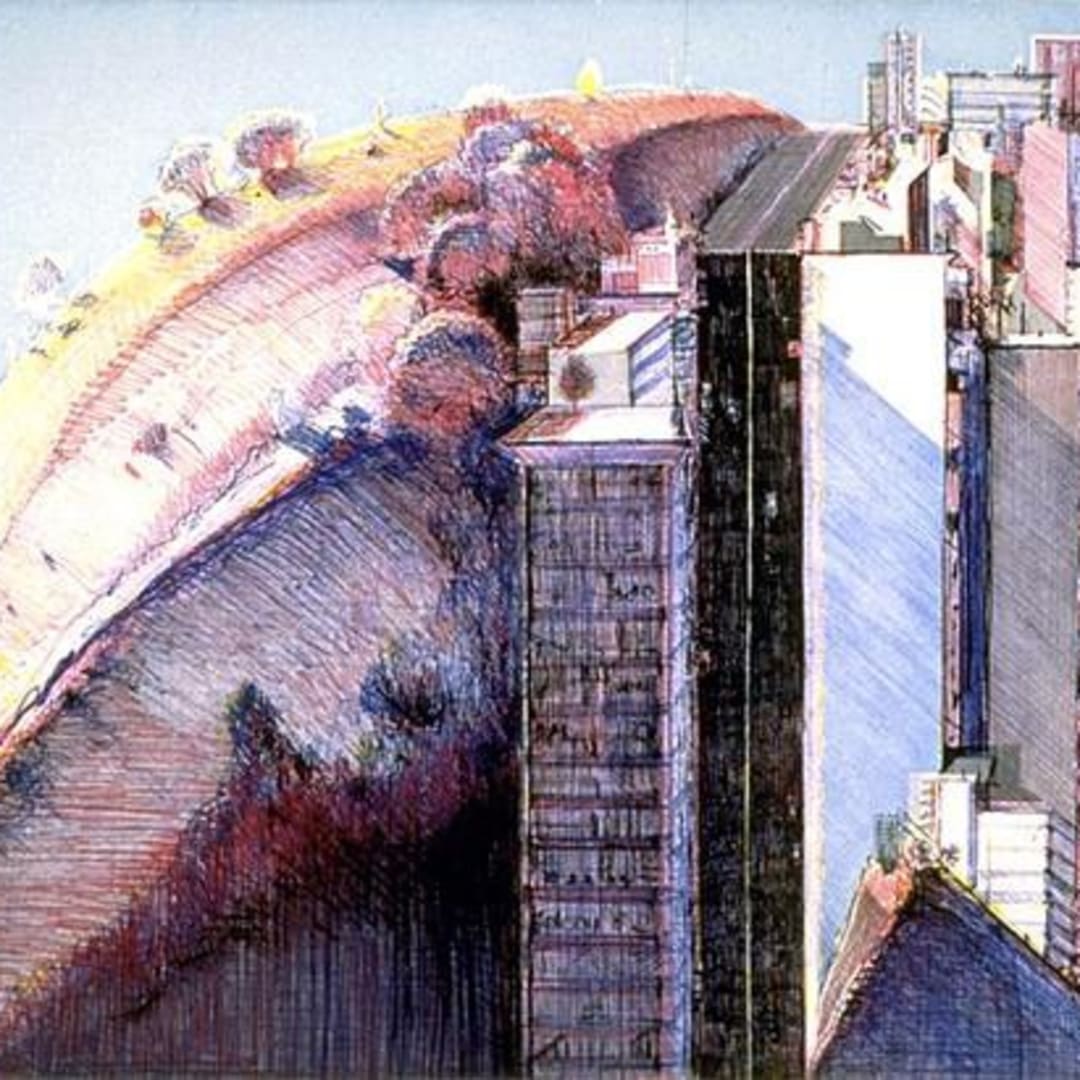 Wayne Thiebaud Country City, 1988 Etching and Aquatint 30.5h X 40w inches sheet size Edition of 60 For sale at VFA