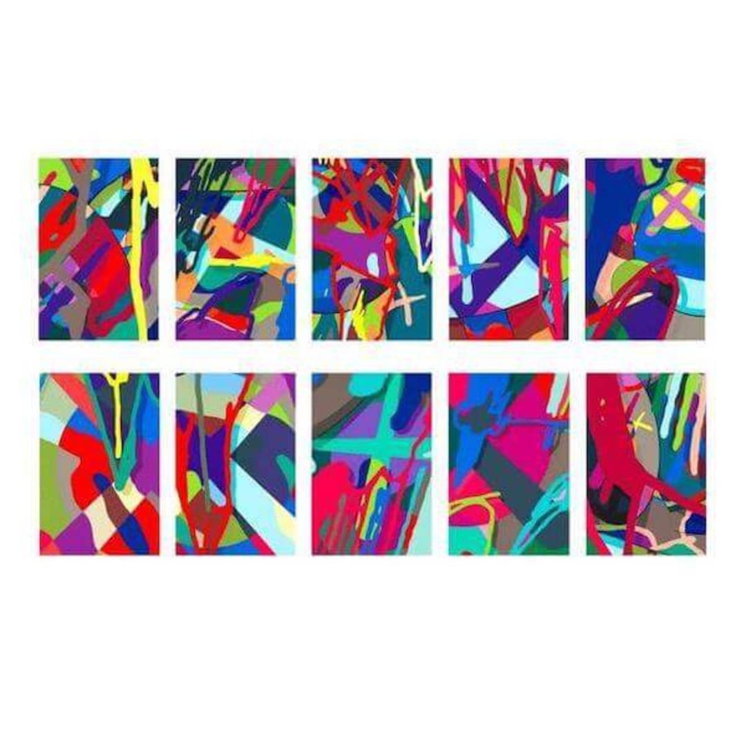 KAWS Tension (Portfolio of ten screen prints), 2019 Screen print on Saunders Waterford 425gm HP hi-white 35h x 23w in 88.90h x 58.42w cm 100 For sale at VFA