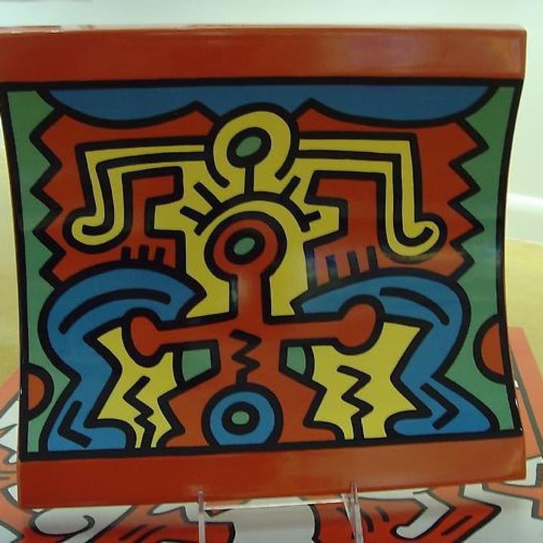 Keith Haring Spirit Of Art No.2, 1992 Ceramic Platter – Edition of 750 Issued by the Estate of Keith Haring, produced by Villeroy & Boch,Germany 12H X 12-1/4W X 2D in.