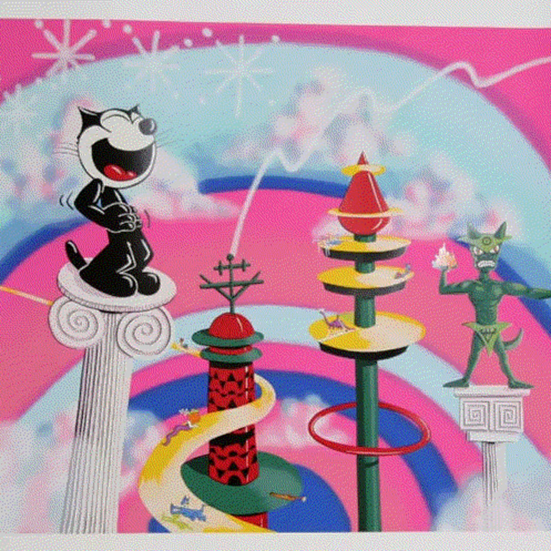 Kenny Scharf Felix on a Pedestal, 1998 Serigraph 42 x 46 ins 106.68 x 116.84 cm Available at VFA
