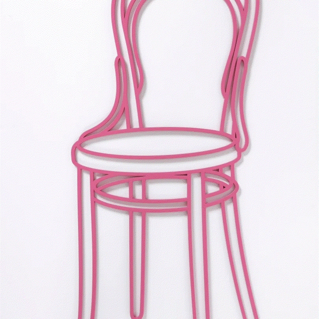 Michael Craig-Martin Thonet Chair, 2019 Polished Steel Relief with Spray Paint 27 4/8 x 12 1/8 x 0 1/8 ins 70 x 31 x 0.05 cm Available at VFA