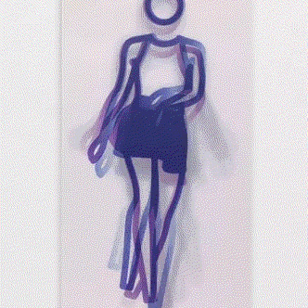 Julian Opie Dance, Figure 1, 2023 Lenticular acrylic panel mounted onto white acrylic 66 7/8 x 36 3/8 x 1 5/8 in Available at VFA