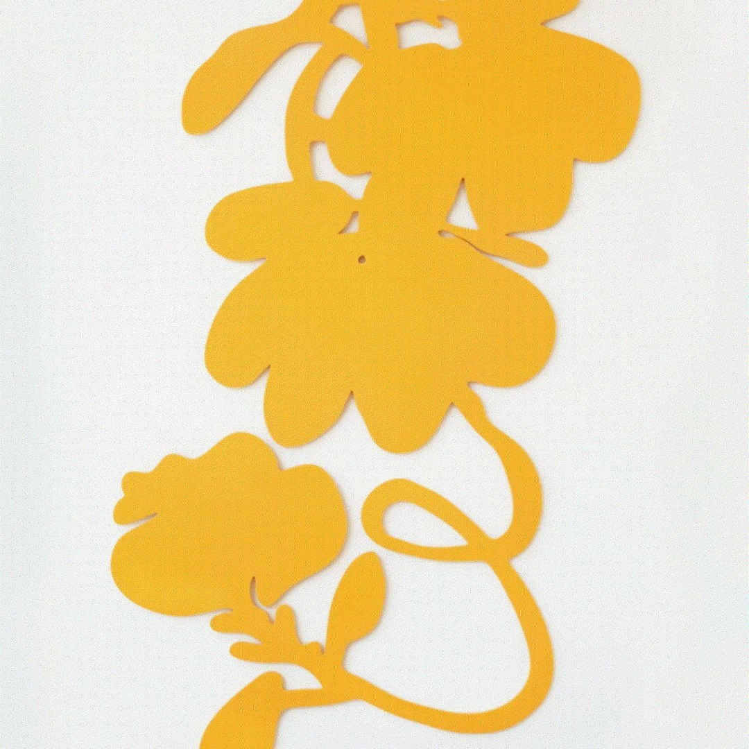 Donald Sultan THREE YELLOW LANTERN FLOWERS, 2022 Shaped Aluminum with Yellow Flocking 54 x 31 in 137.2 x 78.7 cm Edition of 12 Available at VFA