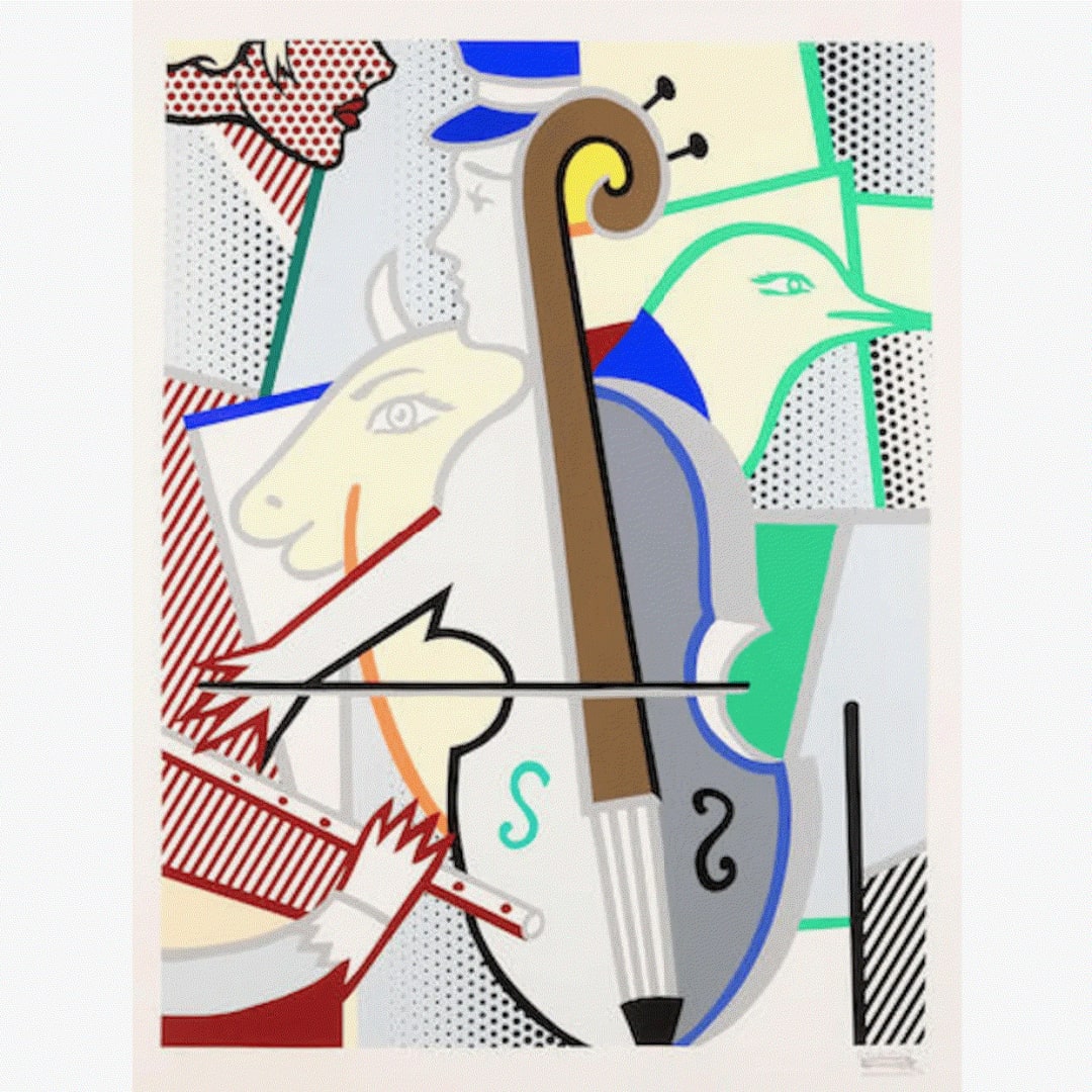 Roy Lichtenstein CUBIST CELLO, 1997 Original screenprint in colors on Somerset paper 51 × 39 1/2 in Edition of 75 Available at VFA