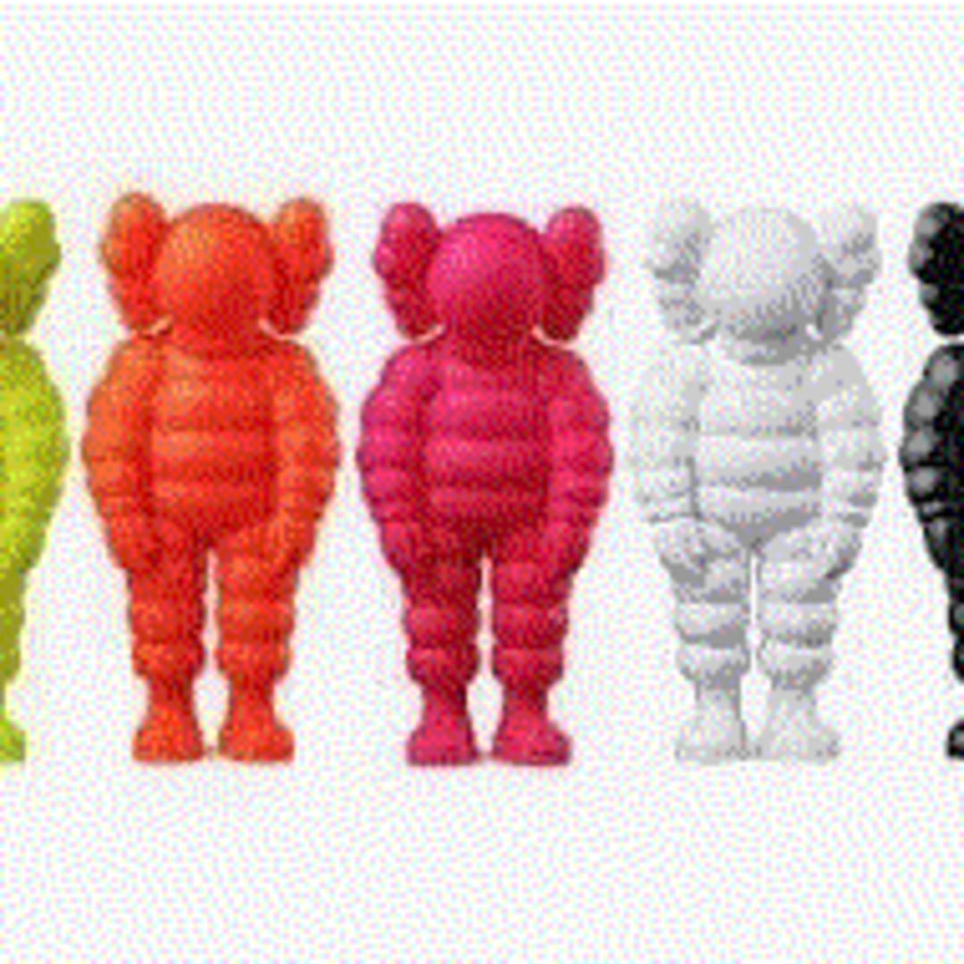 KAWS WHAT PARTY ( FULL SET OF 5 ), 2020 Vinyl 11 2/8 x 5 1/8 x 3 5/8 ins 28.7 x 12.95 x 9.4 cm Available at VFA