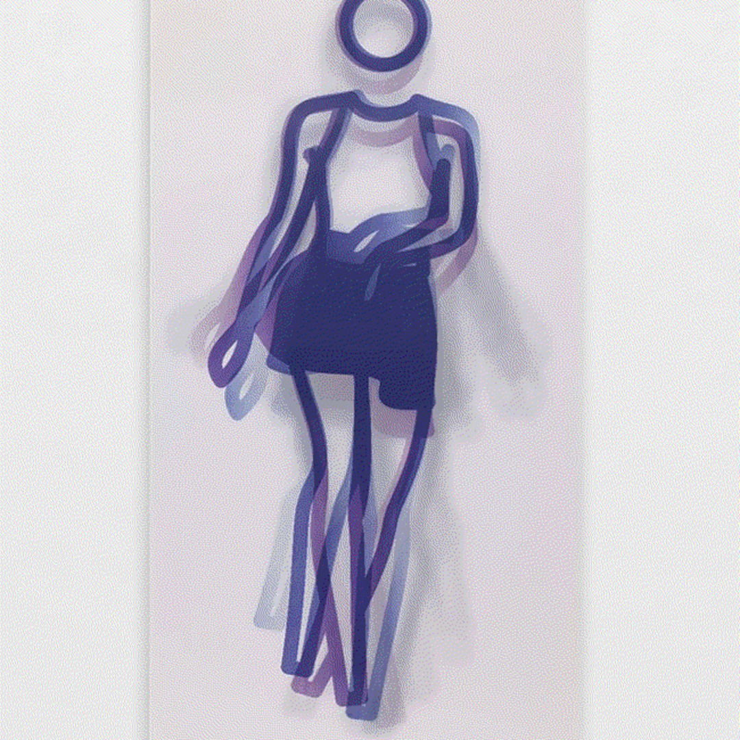 Julian Opie DANCE, FIGURE 1, 2023 Lenticular acrylic panel mounted onto white acrylic 66 7/8 x 36 3/8 x 1 5/8 in 169.9 x 92.4 x 4.1 cm Available at VFA
