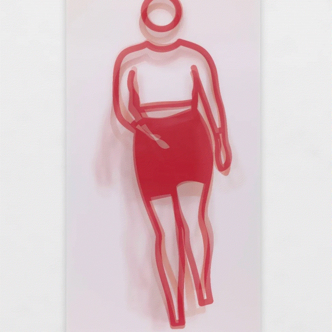 Julian Opie DANCE, FIGURE 3, 2023 Lenticular acrylic panel mounted onto white acrylic 66 7/8 x 36 3/8 x 1 5/8 in 169.9 x 92.4 x 4.1 cm Available at VFA