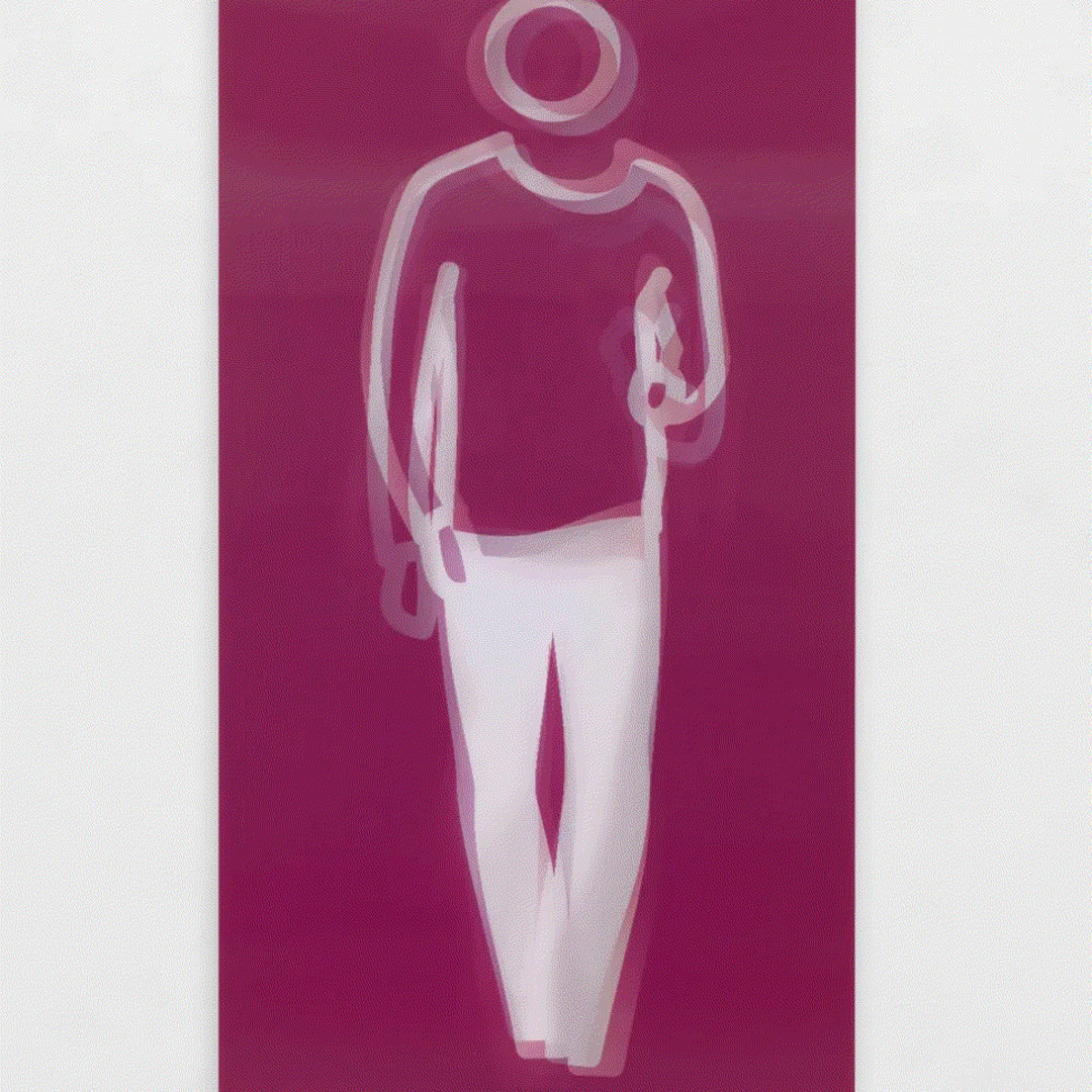 Julian Opie DANCE, FIGURE 4, 2023 Lenticular acrylic panel mounted onto white acrylic 66 7/8 x 36 3/8 x 1 5/8 in 169.9 x 92.4 x 4.1 cm Available at VFA