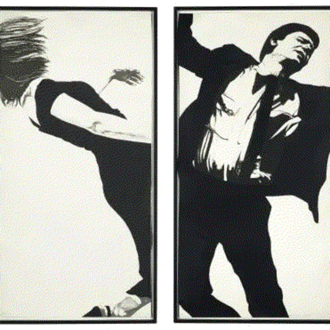 Robert Longo JOANNA AND LARRY FROM MEN IN THE CITIES, 1985 Lithograph on Rag Paper 72 x 36 ins 182.88 x 91.44 cm Available at VFA