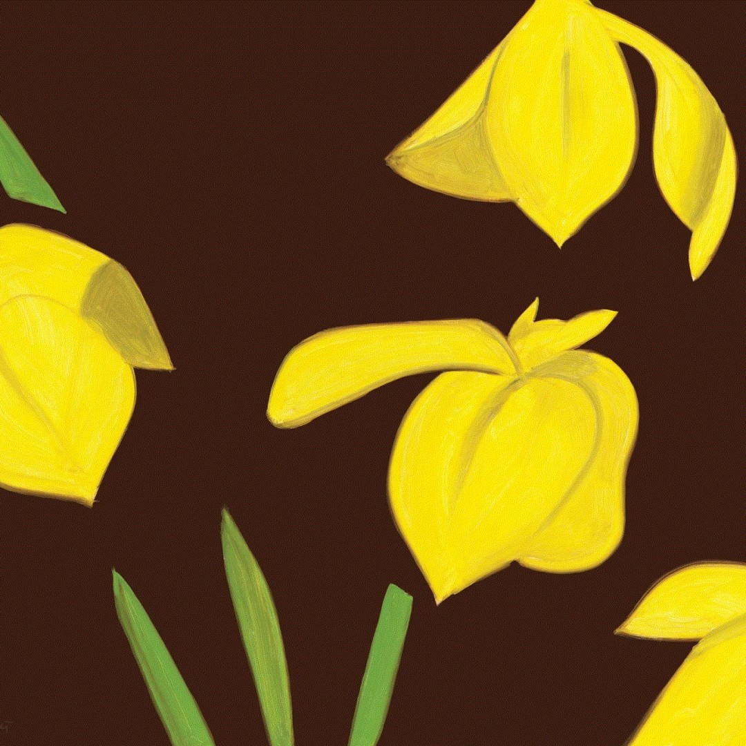 Alex Katz YELLOW FLAGS ON BROWN, 2023 Archival pigment ink print, on Innova Etching Cotton Rag 315 gsm 24 x 30 56/150 Available at VFA
