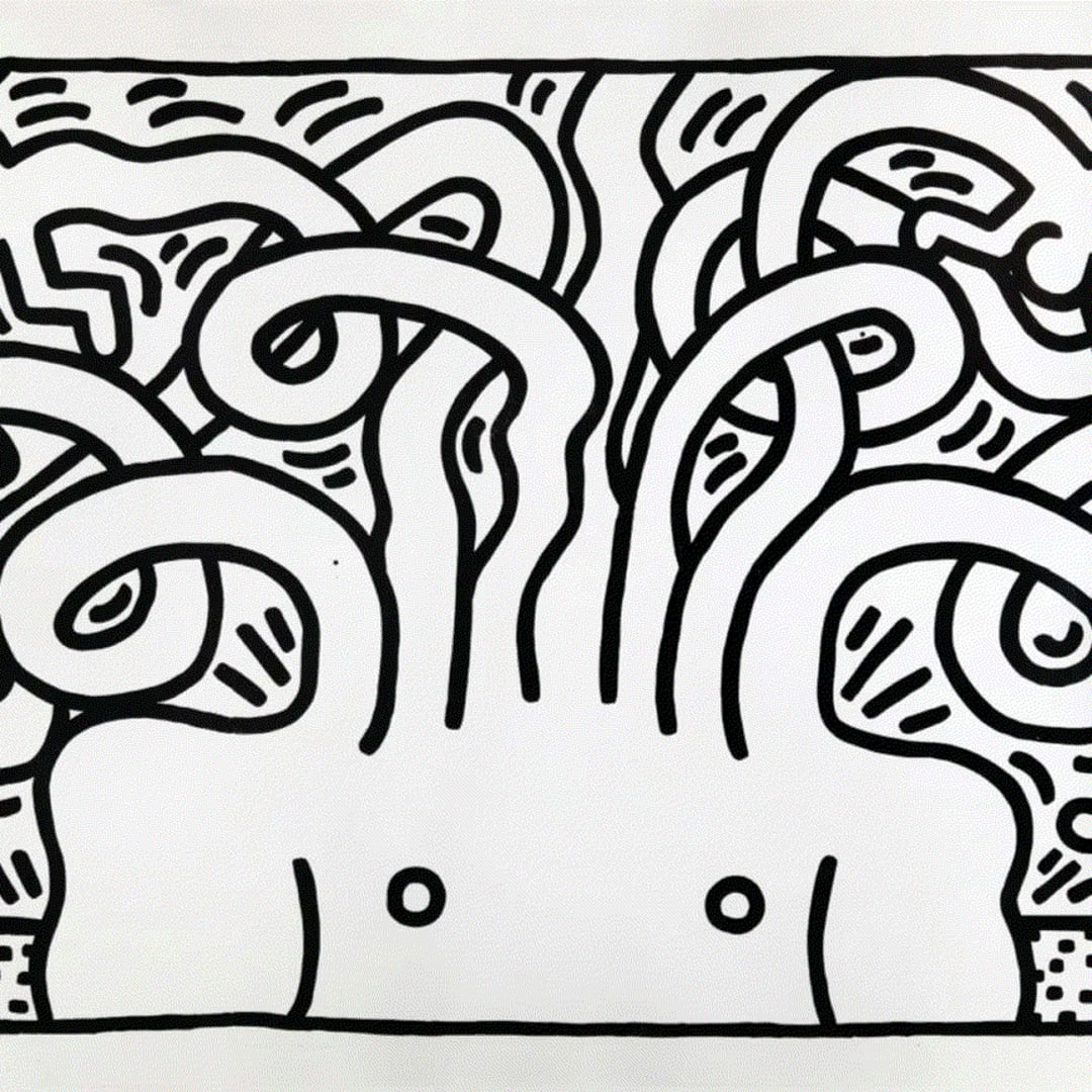Keith Haring MEDUSA, 1986 Sugar lift aquatint on Hahnemühle Bütten 300g 55 1/8 x 94 1/2 in 140 x 240 cm Edition of 24 Available at VFA