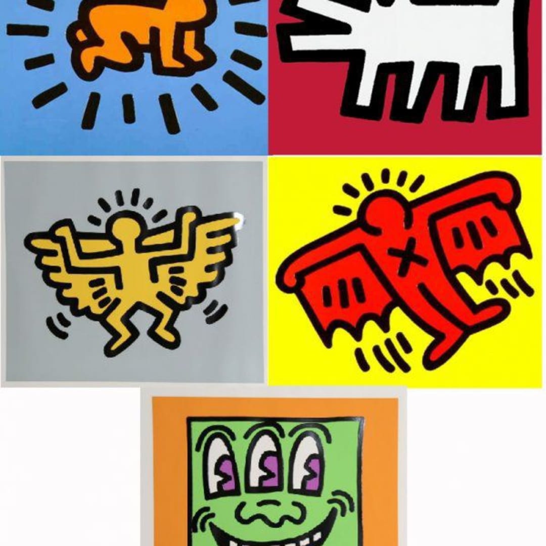 Keith Haring Icons, 1990 Set of five embossed silkscreens, 21 X 25 in. Edition of 250, Estate stamped and authenticated-with the original portfolio case