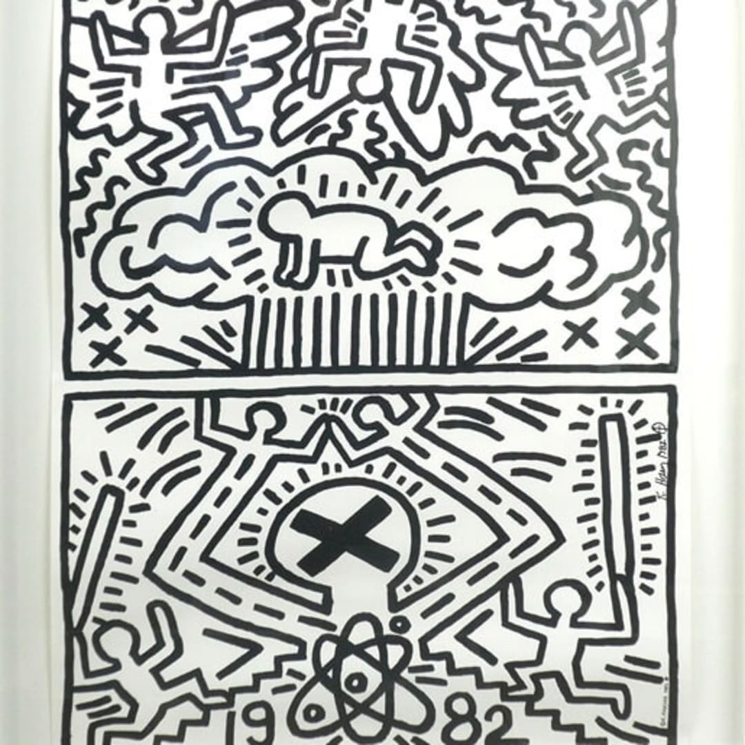 For Sale: Keith Haring Poster for Nuclear Disarmament, 1982 Offset lithograph 23.5h X 17.5w in. Signed and dated in ink